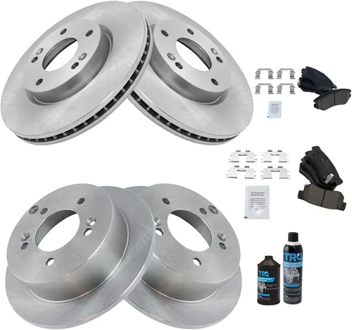 Vista 2 de TRQ Kit de pastillas de freno delanteras y traseras y rotores Kit de productos químicos de freno Pastillas de freno Rotor de freno de cerámica