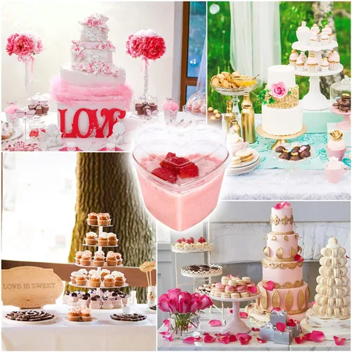 Vista 2 de 50 tazas de postre de plástico en forma de corazón con tapas y cucharas, tazas de parfait transparente de 5 onzas para el día de San Valentín