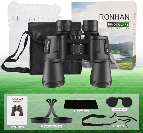 Vista 7 de RONHAN Prismáticos para adultos de alta potencia, militares HD profesionales/diarios, impermeables, 20x50, para observación de aves, viajes, caza