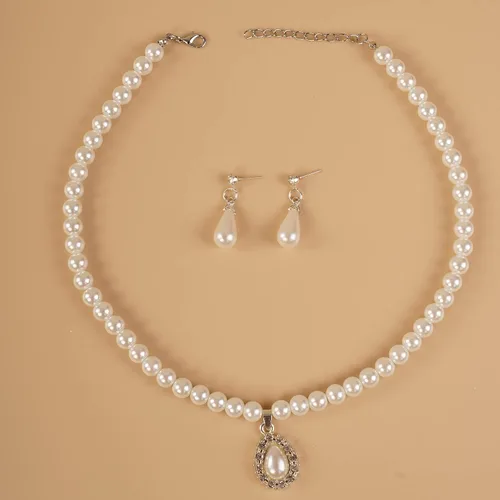Vista 6 de YERTTER Gargantilla de perlas vintage, juego de aretes con dije de gota, gargantilla de perlas, collar de declaración, regalo para ella (E)