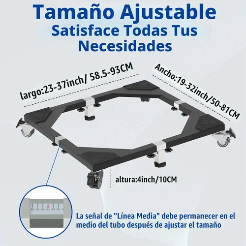 Vista 2 de Soporte móvil de acero resistente para nevera, base móvil con ruedas, soporte ajustable para lavadora, base multifuncional para muebles para nevera