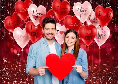 Vista 4 de Telón de fondo para el día de San Valentín de 15 x 8 pies para fotografía, corazones de amor, fondo brillante con purpurina para amantes, decoración