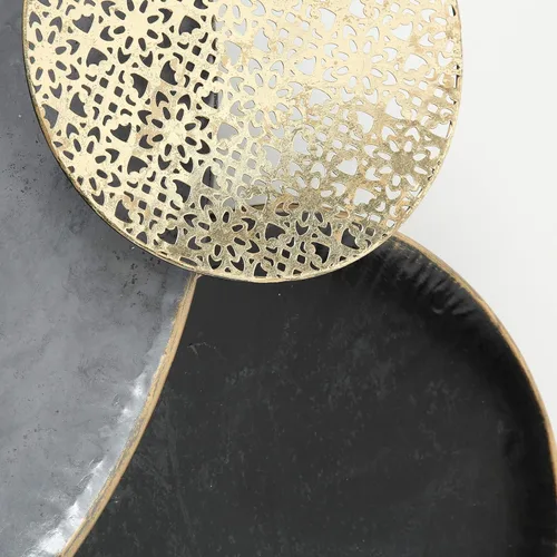 Vista 5 de MODERNIST HOME - Roundeles flotantes, escultura de pared de metal, decoración, detalles dorados dorados, gris brillante y negro, detalles