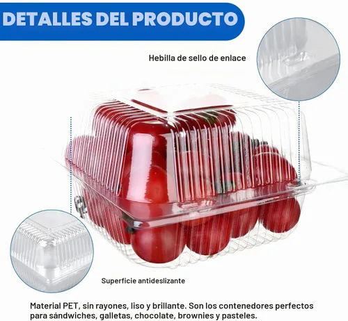 Vista 3 de 250 unidades de 5 x 5 pulgadas Clamshell bandeja para llevar recipientes de plástico con bisagras para alimentos, caja de comida desechable