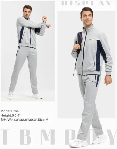 Vista 7 de TBMPOY Conjunto deportivo para hombre, 2 piezas, casual, atlético, para correr, calentar, con cremallera completa