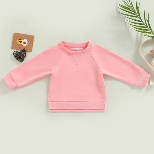 Vista 4 de Sudadera unisex de algodón de color sólido para bebé, camiseta de manga larga con cuello redondo
