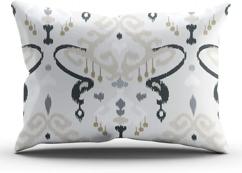 Vista 40 de Fundas de almohada decorativas Ikat con patrón de diamante en rojo y crema, cojín personalizable rectangular, tamaño 12 x 16 pulgadas, funda