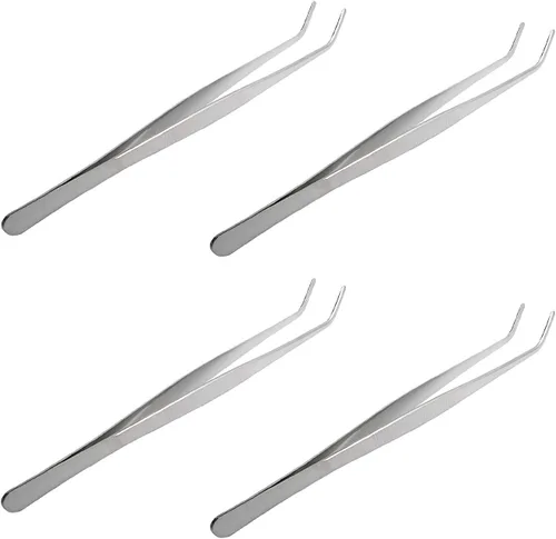 Vista 6 de Aoje-Link Pinzas de acero inoxidable con punta dentada curvada, máquina de coser pinzas de reparación electrónica, alicates multiusos, alicates