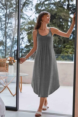 Vista 2 de Ekouaer Camisón largo sin mangas para mujer, camisón suave, camisón para dormir, ropa de dormir, vestidos de descanso