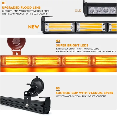 Vista 2 de Xprite Barra de luz estroboscópica de emergencia COB de 31 pulgadas con 21 patrones de flash, luz estroboscópica de seguridad intermitente
