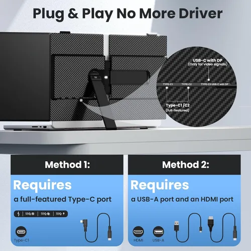 Vista 5 de Extensor de pantalla para laptop, 14 pulgadas, ultrafino y ligero, monitor de viaje portátil FHD de 1080P, Plug & Play, monitor extendido portátil