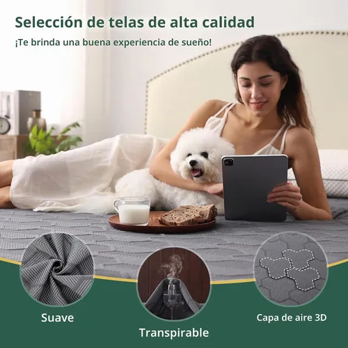 Vista 4 de Protector de colchón impermeable de 40% rayón derivado del bambú, cubrecolchón con tejido de aire 3D transpirable, con bolsillo profundo de 8 a 21