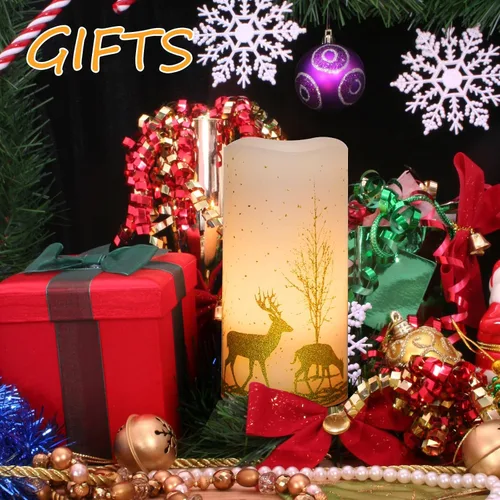 Vista 5 de 2 paquetes de velas sin llama parpadeantes LED de Navidad, velas de cera operadas por baterías con temporizador y control remoto, velas sin llama