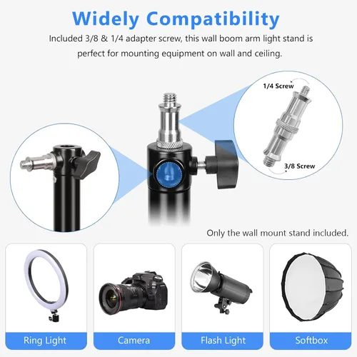 Vista 3 de Anillo de luz de pared con base triangular, 51 pulgadas/51.2 in de longitud, soporte ajustable de rotación flexible de 180°, brazo de brazo