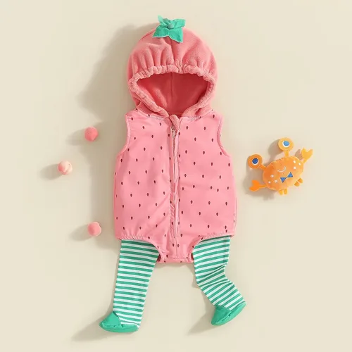 Vista 3 de Disfraz de forro polar con capucha y medias de Halloween, para bebés, niñas y niños pequeños