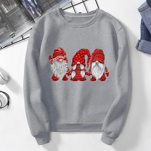 Vista 3 de Suéter feo de Navidad para mujer, manga larga, cuello redondo, de gran tamaño, divertido gráfico, sudaderas de vacaciones de Navidad