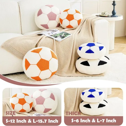 Vista 2 de Uvvyui Almohada de fútbol de fútbol con forma redonda, decorativa para decoración de habitación, cojín de felpa para sofá y dormitorio