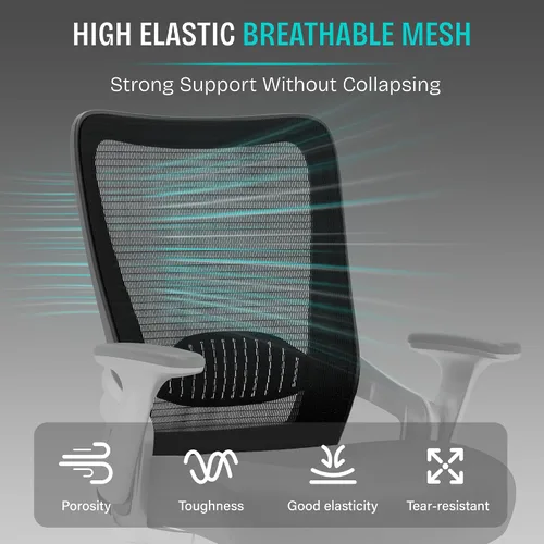 Vista 8 de SUNNOW Silla de oficina, silla ergonómica de escritorio para computadora, silla ejecutiva resistente, soporte lumbar ajustable, brazos abatibles