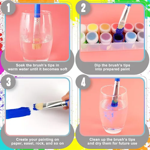 Vista 4 de Pinceles de pintura para niños, 16 piezas de pinceles de pintura gordita para niños, juego a granel para manualidades, preescolar lavables
