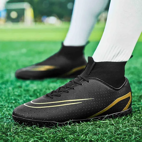 Vista 5 de Botas de fútbol unisex de caña alta con tacos al aire libre atléticos zapatillas de fútbol de césped zapatos de fútbol con picos para interiores