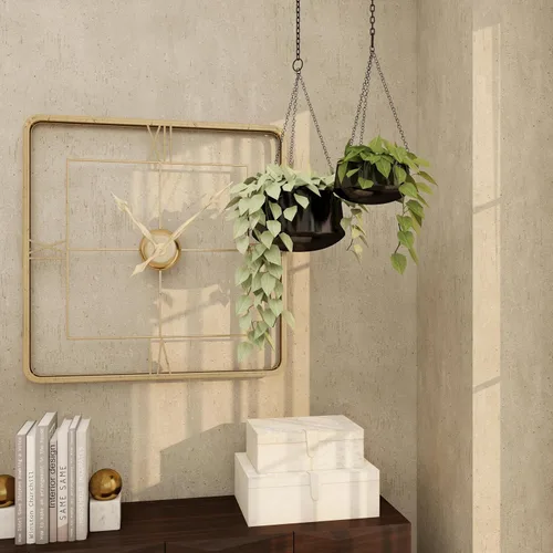 Vista 9 de Deco 79 Macetero de metal para interiores y exteriores, maceta colgante con cadena, juego de 2 colgadores de 5 pulgadas, 7 pulgadas de alto