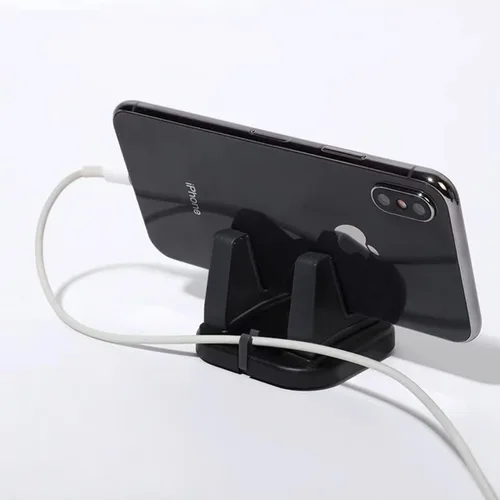 Vista 6 de Soporte para teléfono de coche, soporte de teléfono de silicona giratorio de 360° para salpicadero de coche con ranura para cable, compatible
