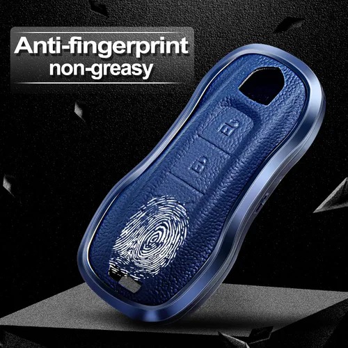 Vista 3 de Funda de piel azul y aluminio compatible con Porsche 911 Cayenne Panamera TAYCAN 3 botones sin llave accesorio remoto