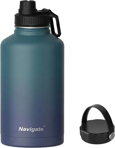 Vista 21 de Navigate - Vaso de acero inoxidable con popote, botella de agua a prueba de fugas con asa, de 30 onzas, color blanco