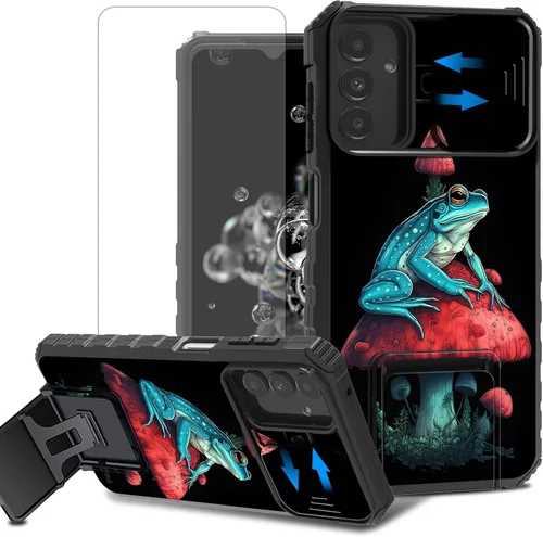 Vista 90 de Funda para teléfono Samsung Galaxy A15 5G con protector de pantalla con cubierta deslizante para cámara y soporte de doble capa híbrida resistente a