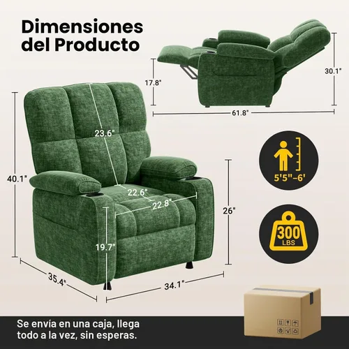 Vista 2 de Amada - Silla reclinable eléctrica sincronizada para adultos Verde