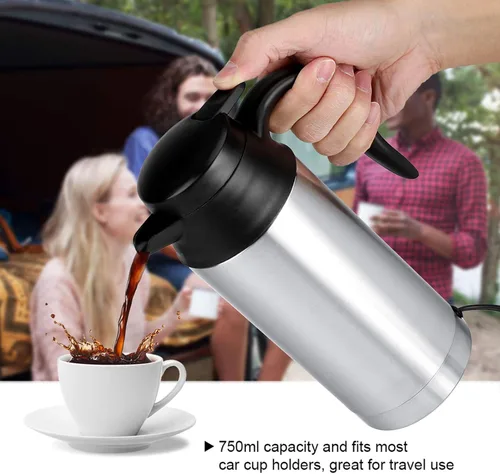 Vista 5 de Hervidor eléctrico para coche, hervidor eléctrico de acero inoxidable de 12 V, 25.4 fl oz, taza de calefacción de coche, taza de café, taza