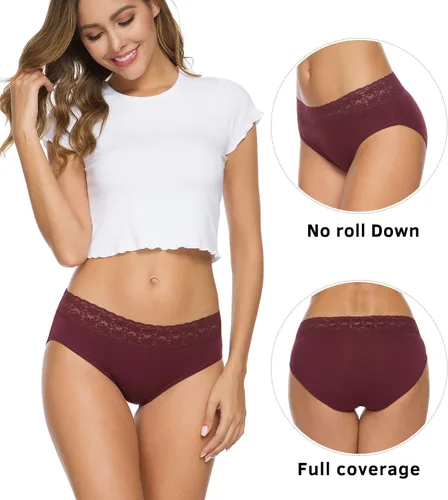 Vista 2 de AYMEFF Cotton Underwear for Women Lace Bikini Panties Soft Stretch Hipster Breathable Briefs 5-Pack