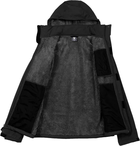 Vista 3 de Little Donkey Andy - Chaqueta de invierno para hombre, forro de sherpa cálido, softshell, cortavientos, para montaña, esquí, nieve, con capucha