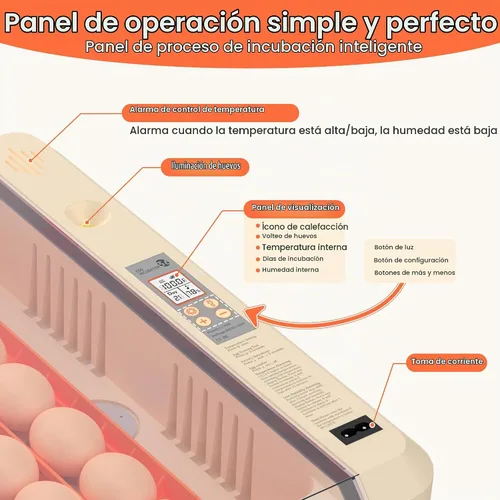 Vista 2 de Incubadora de huevos 36-60 con giro automático de huevos y control de humedad, incubadora de huevos de pollo ajustable con pantalla digital