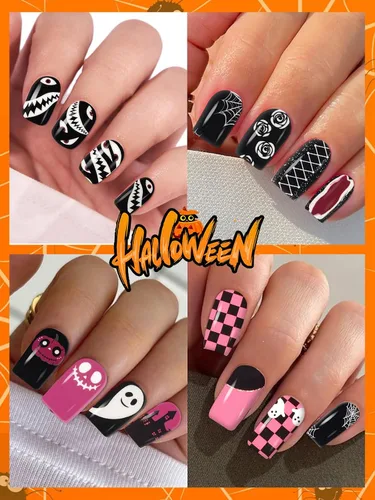 Vista 4 de EBANKU 14 calcomanías adhesivas de esmalte de uñas de Halloween, lindos murciélagos fantasmas, telarañas, tiras de uñas de esqueleto, con lima
