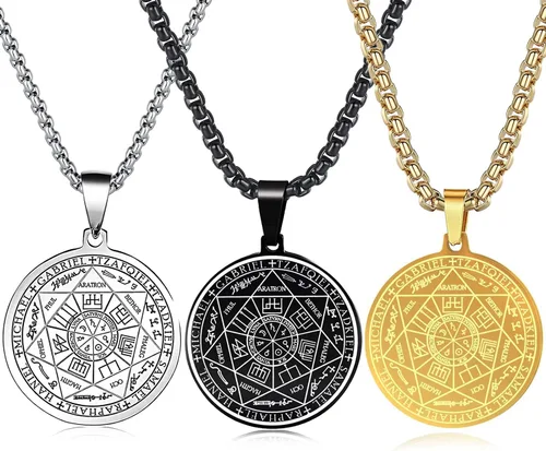 Vista 13 de Collar con colgante de siete arcángeles para hombres y mujeres, amuleto de protección, collar con dije de moneda de Arcángel Miguel Gabriel Uriel 1.