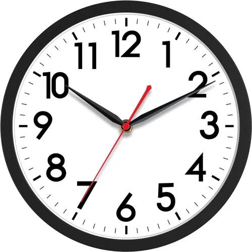 Vista 7 de AKCISOT 8 Inch Wall Clock, Silent Battery Operated Analog Clock, Black