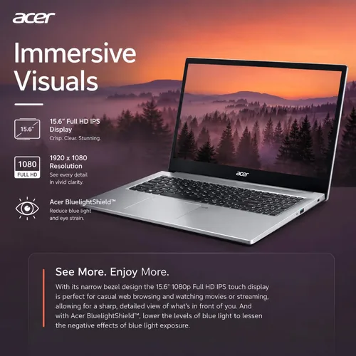 Vista 7 de Acer Aspire 3, portátil con pantalla táctil de 15.6", RAM DDR5 de 16 GB