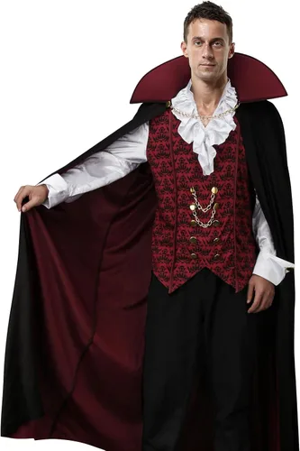 Vista 4 de Disfraz de vampiro de diablo para hombre adulto, camisa medieval, renacentista, victoriano, gótico, Halloween, cosplay, capa larga