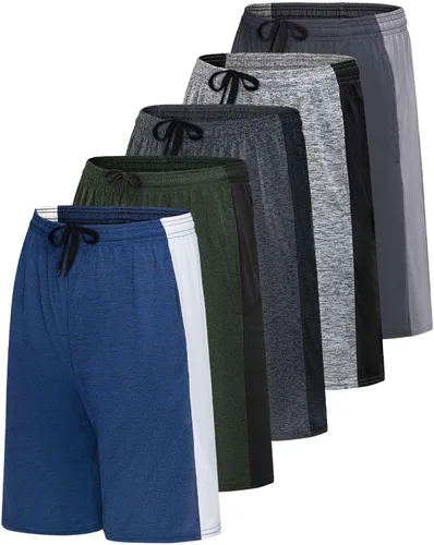 Vista 21 de Real Essentials Paquete de 5 para hombre: pantalones cortos Dry-Fit de 9" - Gimnasio atlético, entrenamiento, baloncesto, correr, bolsillos casuales