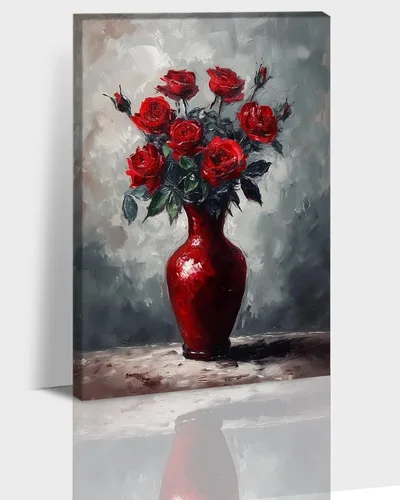 Vista 26 de Hzddty Lienzo de flores rojas de amapola para pared, pintura floral abstracta para paredes, imágenes de flores con estampado floral, decoración
