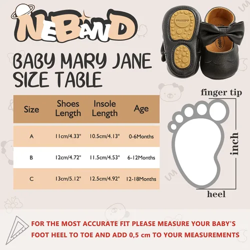 Vista 3 de Neband Zapatos de Vestir Mary Jane para Bebé Niña - Zapatos Planos Antideslizantes de Cuero PU Suave para Recién Nacidos e Infantes, para Fiestas