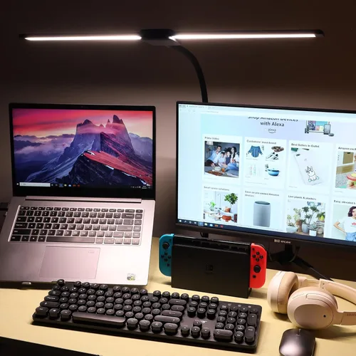 Vista 7 de Lámpara de escritorio LED con dos cabezales, lámpara de escritorio con abrazadera, 12W, 2000 LMS, CRI>90, 5 modos de color (2700K-6500K), varios