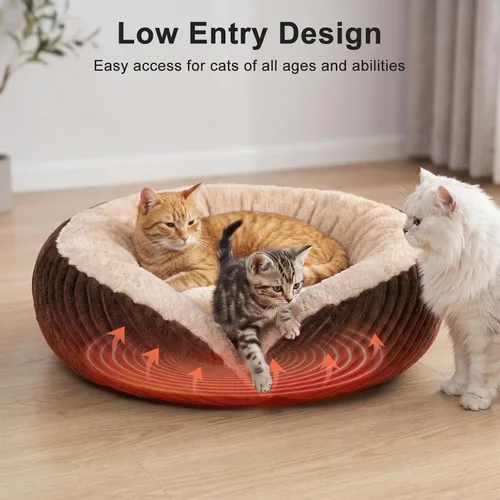 Vista 6 de Tovve Camas térmicas para gatos de interior y perros pequeños, cama suave Marrón