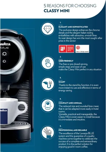Vista 7 de Lavazza Blue Classy Mini cafetera espresso individual LB 300, 5.3" x 13" x 10.2" 2 selecciones de café: controles táctiles simples, 1 dosis libre