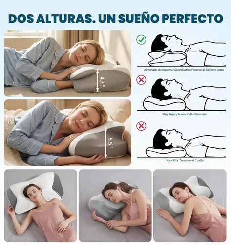 Vista 2 de Almohada de apoyo para el cuello para dormir, almohadas de espuma viscoelástica de contorno para dolor de cuello, almohada cervical ortopédica
