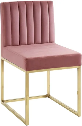 Vista 3 de Modway EEI-3806-GLD-DUS Carriage Channel - Silla de comedor de terciopelo con base copetuda, color rosa polvoriento dorado