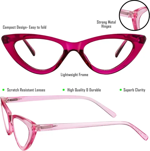 Vista 4 de Yogo Vision Reading Glasses Readers for Women Cateye Eyeglasses and Light Spring Hinge Frame