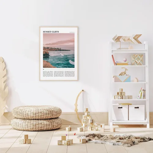 Vista 4 de Póster de viaje de Sunset Cliffs, arte de pared de acantilados al atardecer, impresión de póster de acantilados al atardecer, foto de acantilados al