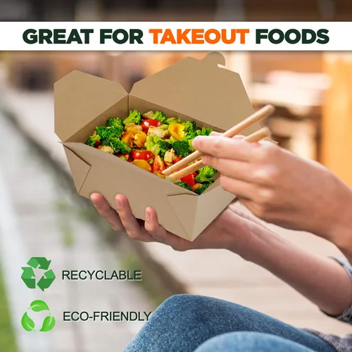 Vista 5 de Fit Meal Prep Cajas To Go de 48 onzas, recipientes de papel para llevar, cajas de comida desechables para almuerzo, aptas para microondas